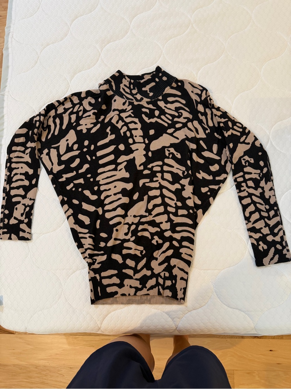 Black and Taupe Patterned Women's Knit Sweater Top